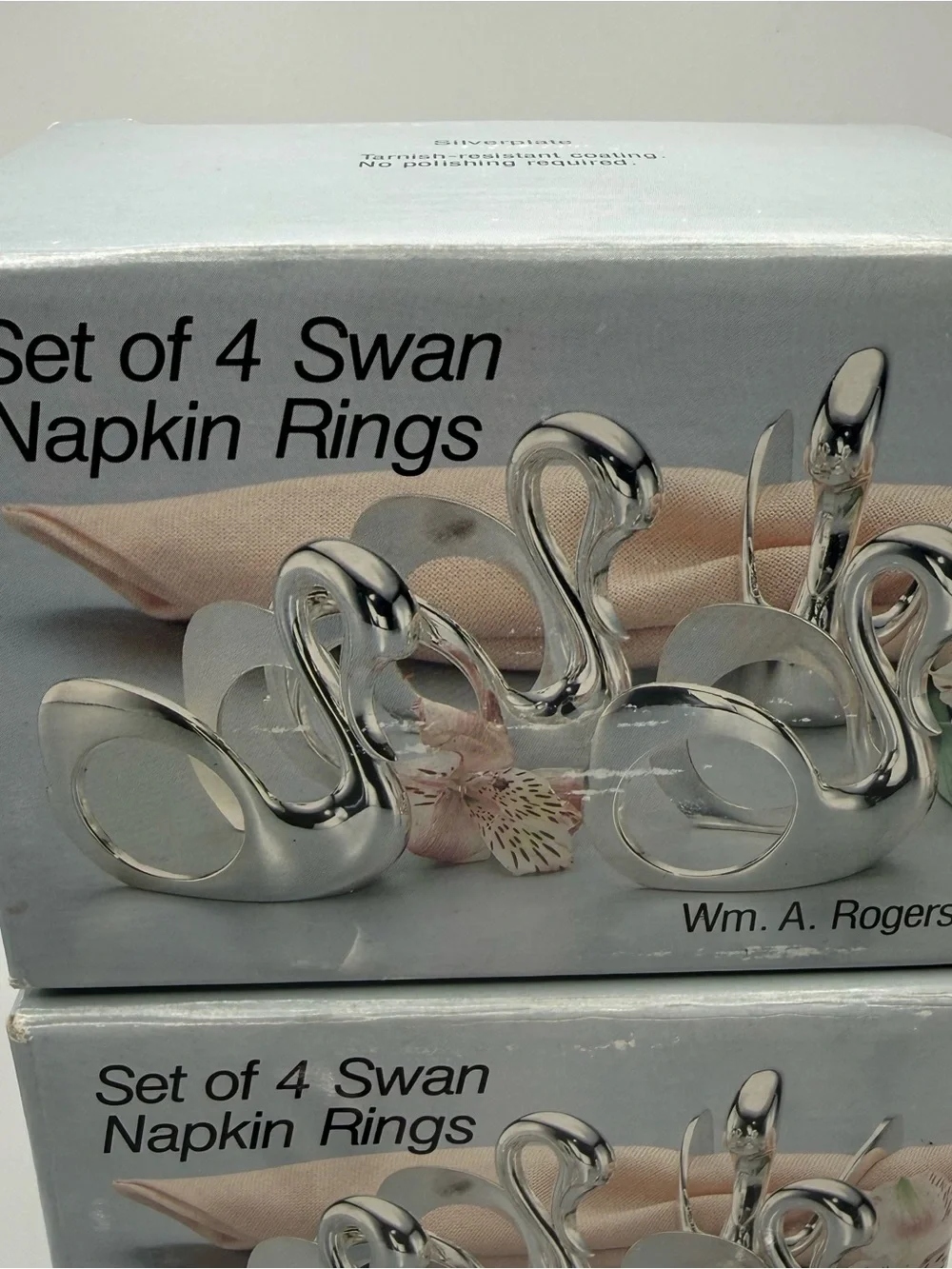 Vintage Wm A Rogers Silverplate Swan Napkin Rings Set of 8 Japan w Boxes